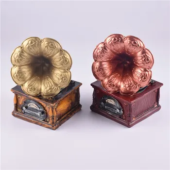 

[New] Vintage Sculpture Simulation Gramophone saving pot model Statue Art Carving Resin artware Figurine Home Decorations