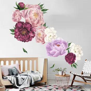 

Peony Rose Flowers Wall Art Sticker Decals Kid Room Bathtoom Vintage Violet Peony Wallpaper Decals Mural Home Nursery Room Decor