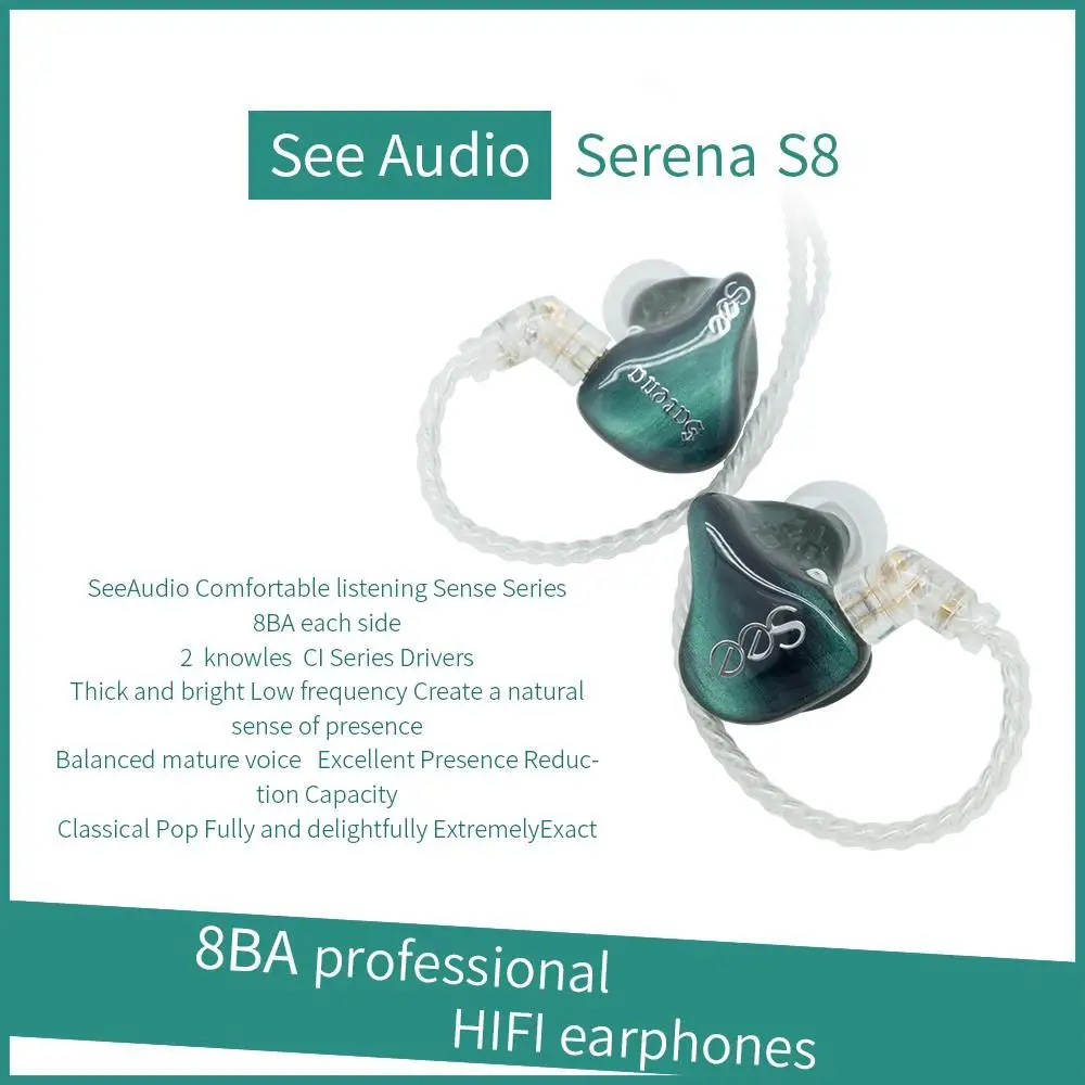 SeeAudio Serena 8 S8 8BA Knowles Balanced Armature Customize HIFI Music Monitor DJ Studio ACG Bass Audiophile Earbuds Earphones