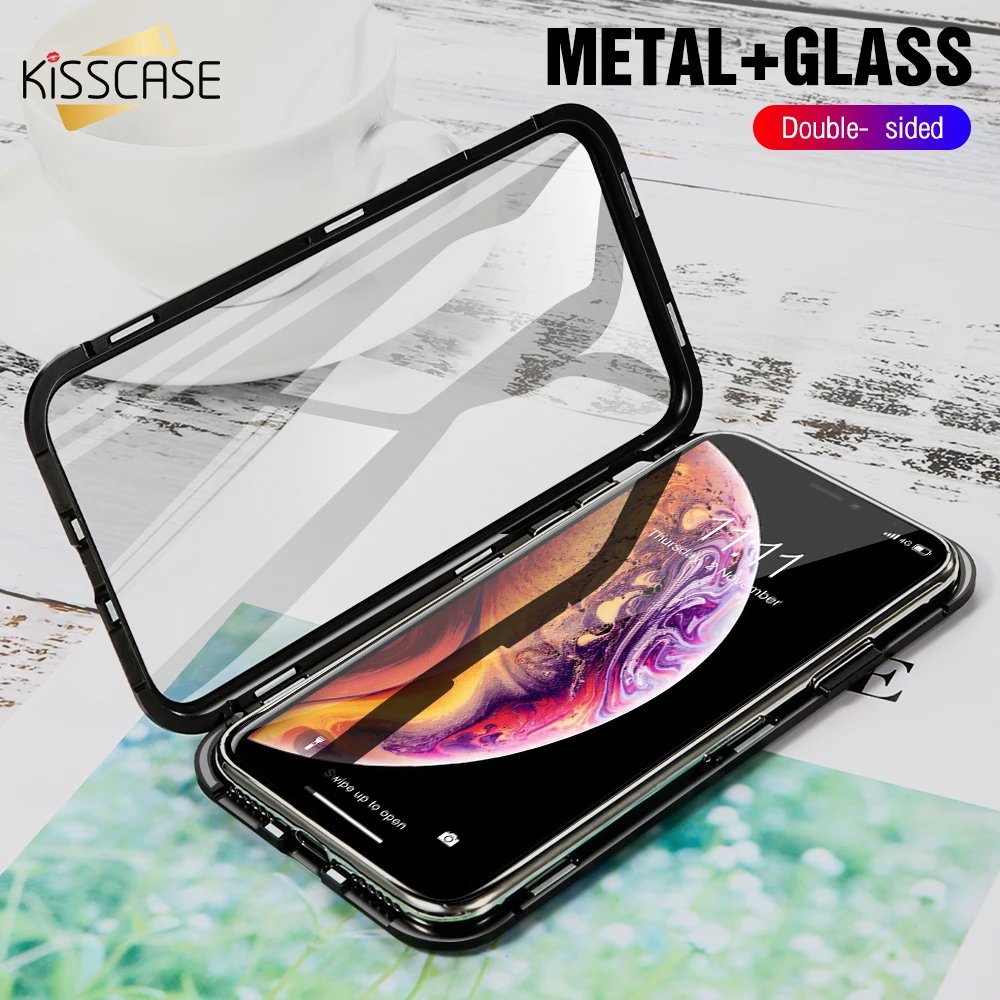 KISSCASE чехол из закаленного стекла для iPhone XR 8 7 XS Max 6S 6 360 магнитный абсорбционный