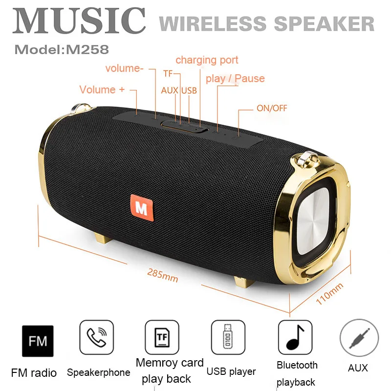 

40W Bluetooth Speaker Portable Wireless Column Music Player PC Computer Speakers With 3000 mAh battery FM Aux TF stereo Subwoofe