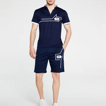

Summer Men's Tracksuit Casual Short Sets Stand Collar Print Sports Suit Business 2 Piece Sets Sport Gym Fitness Outfits