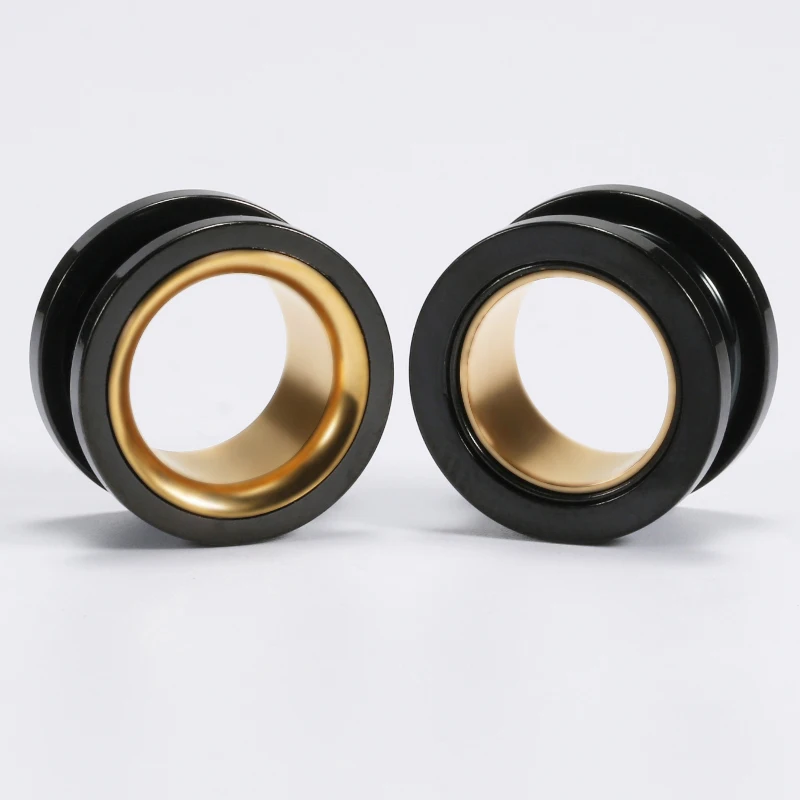 Black Stainless Steel Ear Piercing Earrings Gauges Ear Plugs Expanders Stretchers Flesh Tunnel Gold Plated Body Jewelry 2Pcs/Lot