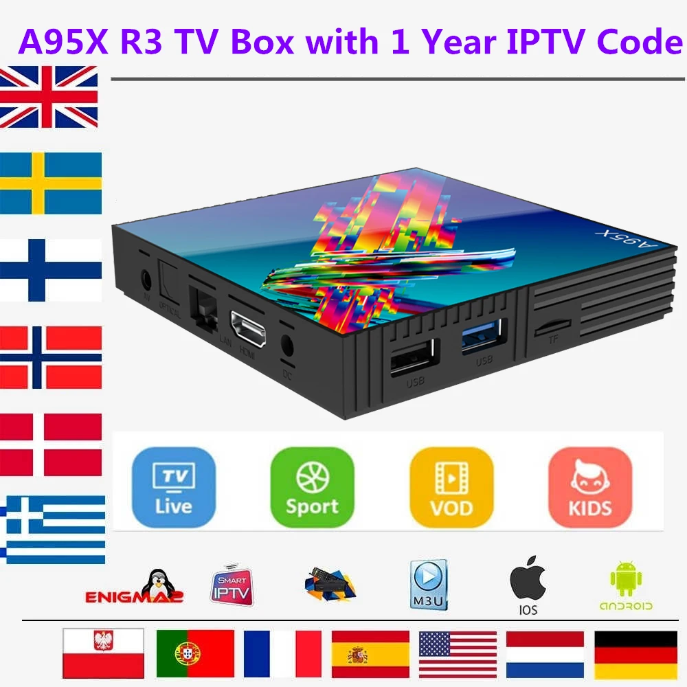 A95X R3 smart tv box android 9,0 Rockchip RK3318 с 1 год французский бельгийский IP tv Android m3u enigma2 MAG BOX Поддержка бесплатного тестирования