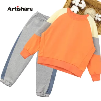 

Girls Sport Clothes Patchwork Girls Outfits Sweatshirt + Pants Clothes For Girls Spring Autumn Tracksuit Kids 6 8 10 12 14