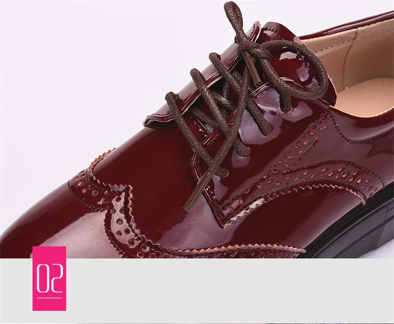 British Style Patent Leather Oxford Shoes For Woman Carved Soft Bottom Flat Platform Women's Brogues Shoes Size 33-43 Creepers (23)