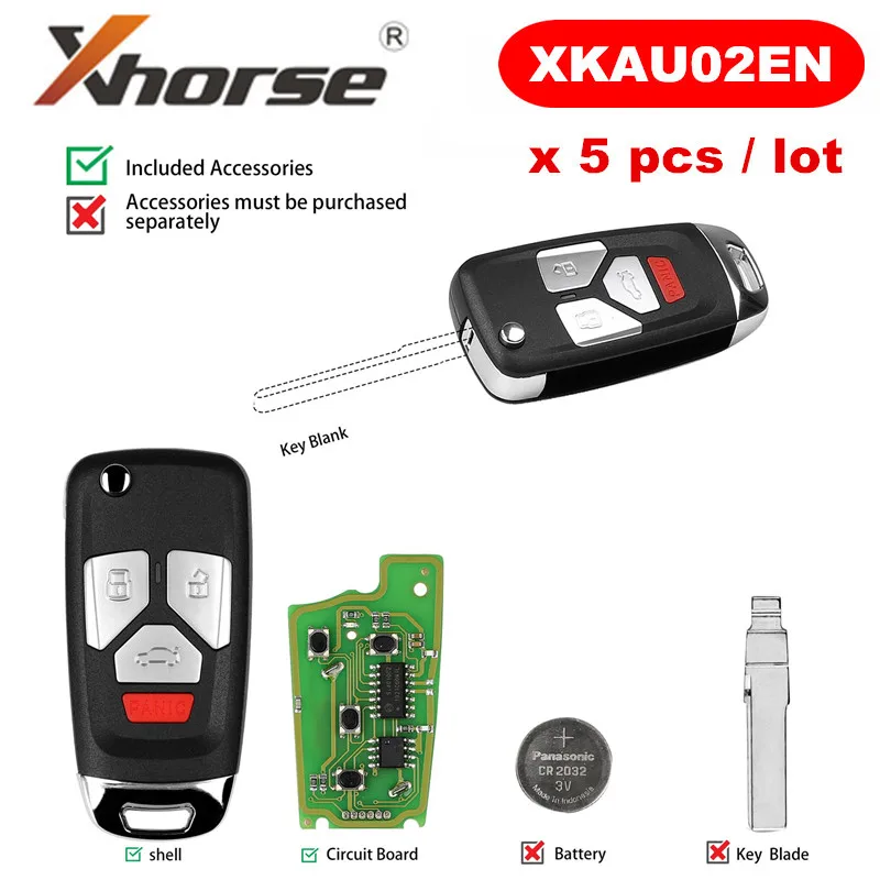 XHORSE XKAU02EN проводной 3 кнопки + кнопка паники для AUDI Type VVDI Универсальный Флип пульт