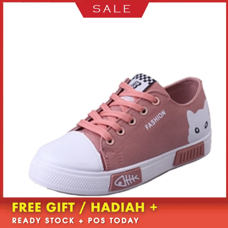 

BOUSSAC Cute Animal Women's flat canvas shoes summer white lace cartoon student board ladies shoes casual sneakers Comfortable