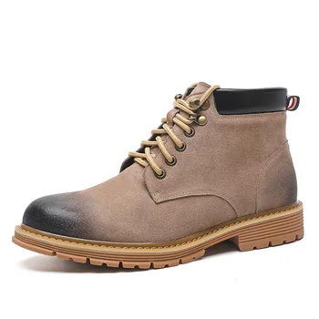 

England style mens fashion cowboy boots genuine leather tooling shoes lace-up platform desert military boot ankle botas zapatos