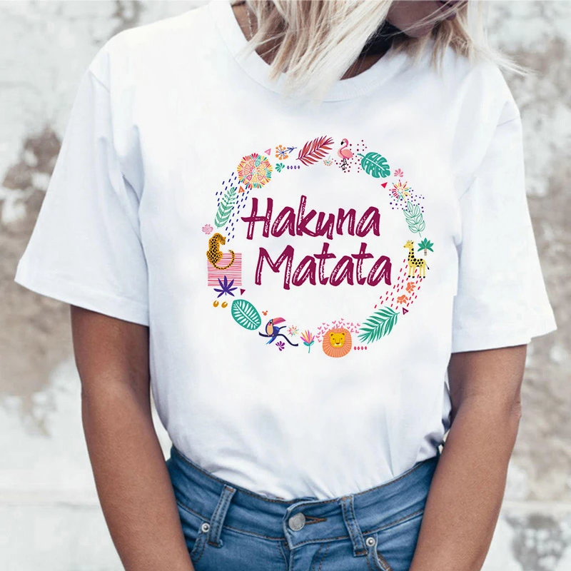 Забавная рубашка хакуна матата Женская Harajuku Ullzang The Lion King кавайная футболка Femme летняя футболка Модный Топ Футболка женская футболка - Цвет: GM10887