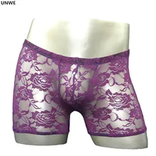 Roses Sissy кружевное нижнее белье для мужчин прозрачный мешочек нижнее белье с низкой посадкой полые сетки мужское Прозрачное нижнее белье боксеры шорты