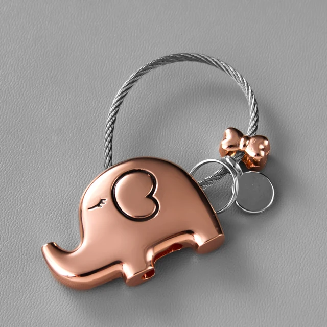 Good Luck Kiss Elephant Couple Keychain Pendant Wire Ring Chain Cute Cartoon Women Car Bag Backpack Ornaments Lovers Lanyard B