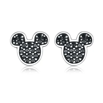 

IRONGEER Mickey Black Zircon Earrings for Women Silver Color Mickey Stud Earrings Sparkling Minnie Earrings Fashion Jewelry Gift