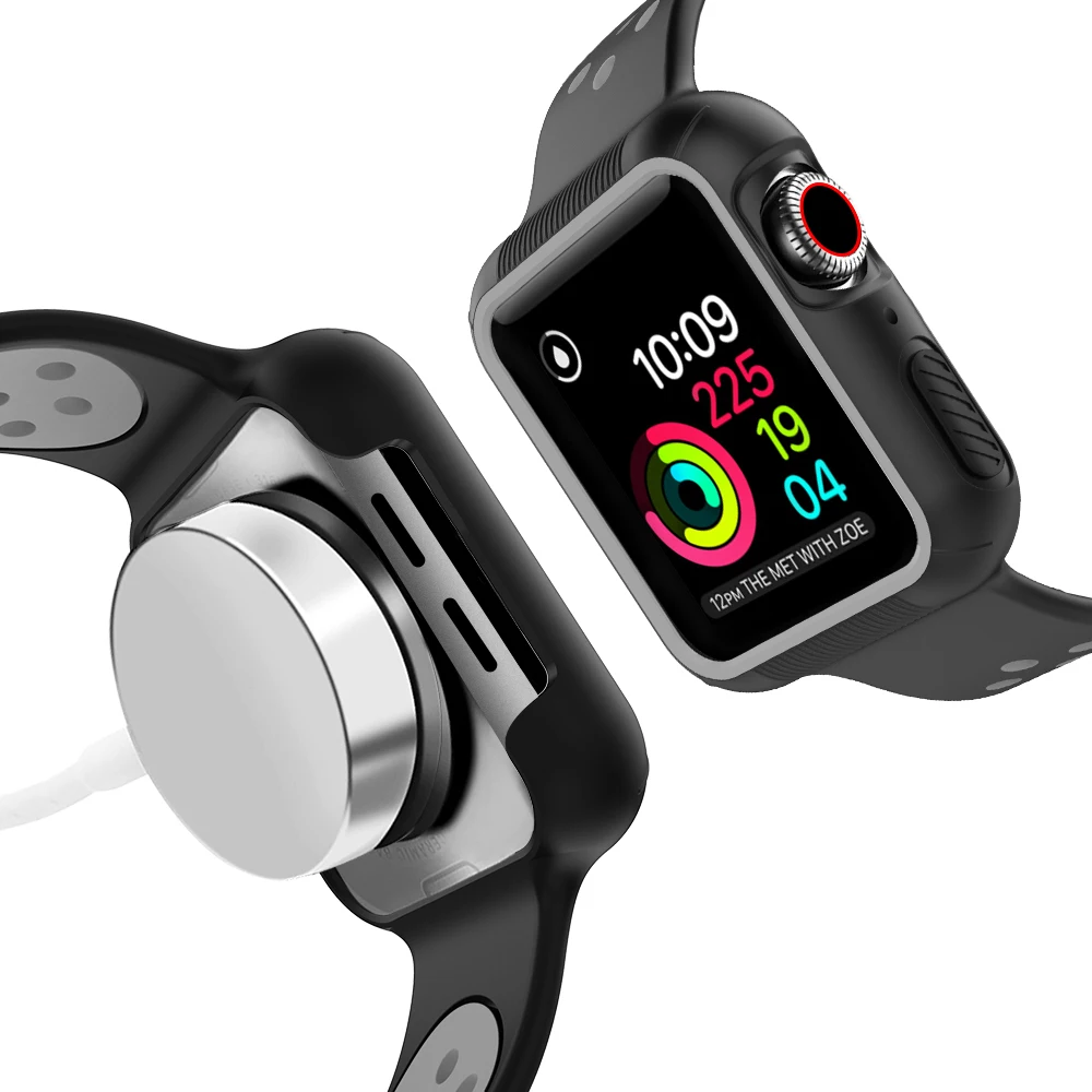 Силиконовый чехол + ремешок для наручных часов Apple Watch, версии 4 5 44 40 мм дышащая сменный Браслет спортивные аксессуары для наручных часов iWatch