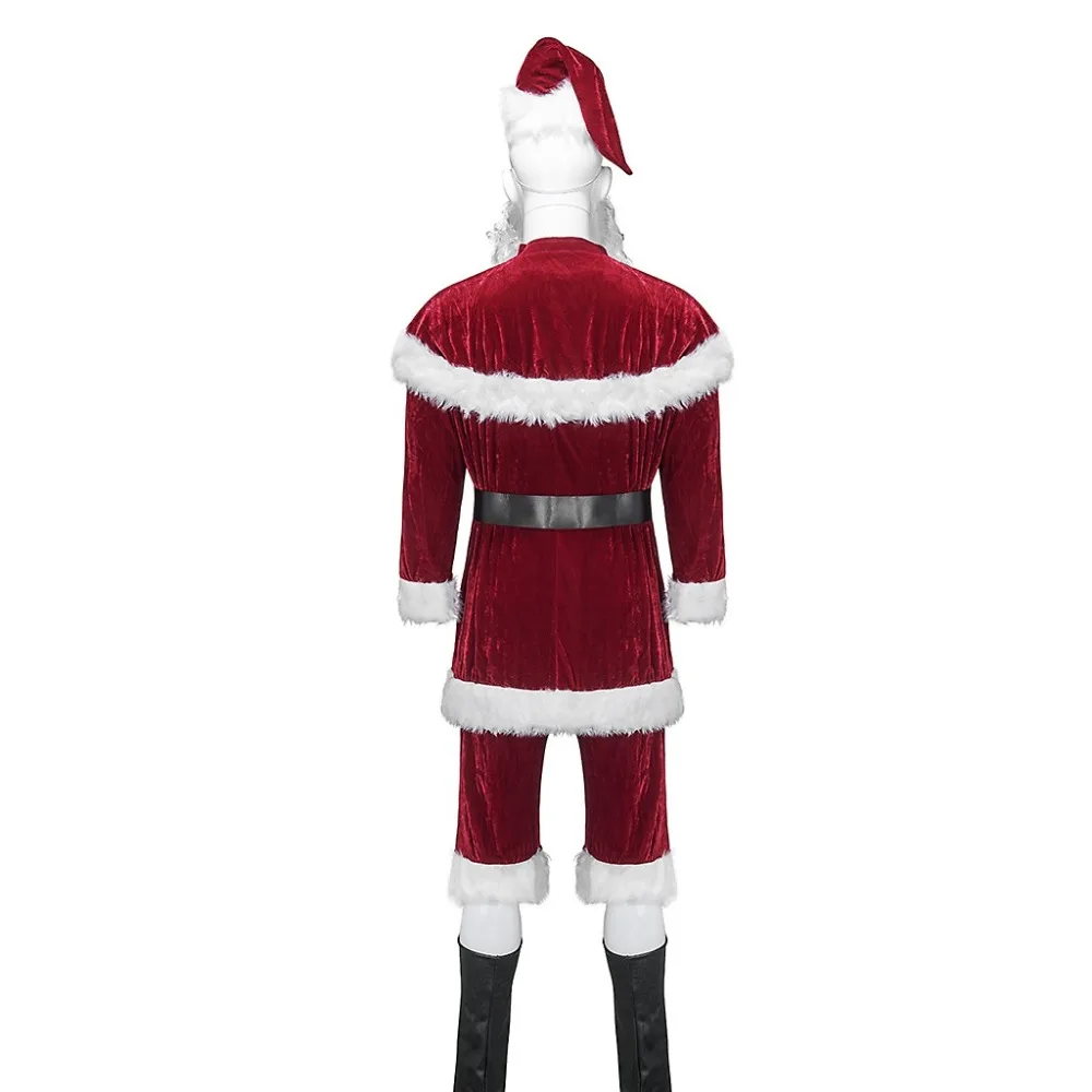 8Pcs/Set Adult Unisex Cosplay Christmas Suit Man Santa Claus Christmas Cosplay Long Sleeve Costume Playsuit Coat Pants Beard Hat