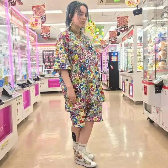 Billie Eilish цветок shrots Женская и мужская цветная летняя одежда harajuku рубашка новая уличная одежда