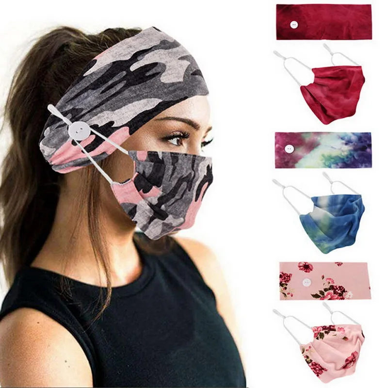 Printed Hairband With Button Face Holder Wearing Protect Ears Head Wrap Headband Hair Accessories заколки для волос |