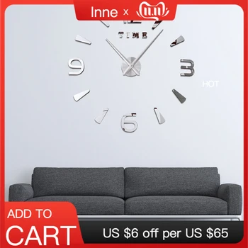 

New Big Wall Clock Rushed Mirror Sticker Diy Living Room Decor Fashion Watches Arrival Luminous Quartz Large Clocks