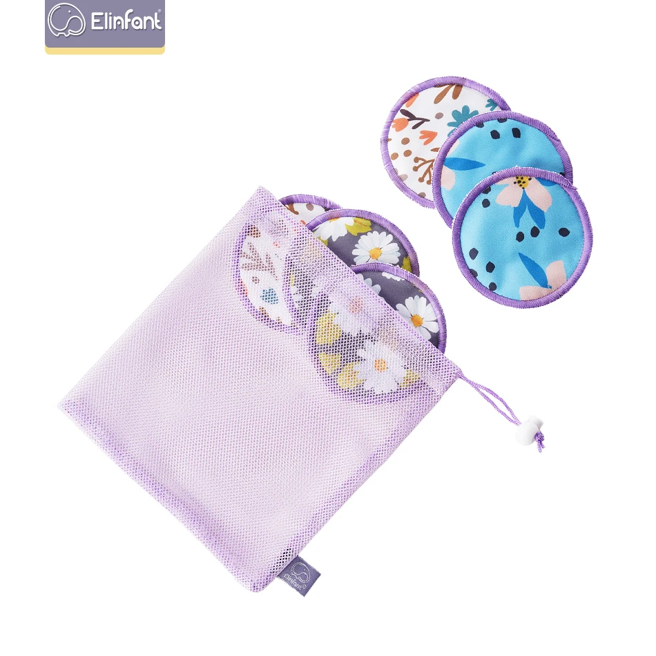 Elinfant 6pc Bamboo Breast Pad Nursing Pads For Mum Waterproof Washable Feeding Pad Bamboo Reusable Breast Pads with Laundry Bag 4