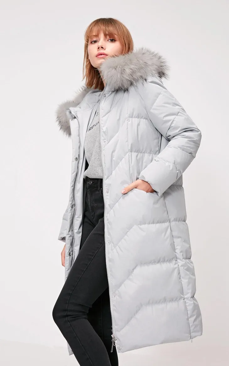 Vero Moda женский длинный пуховик с капюшоном из меха енота | 318412531