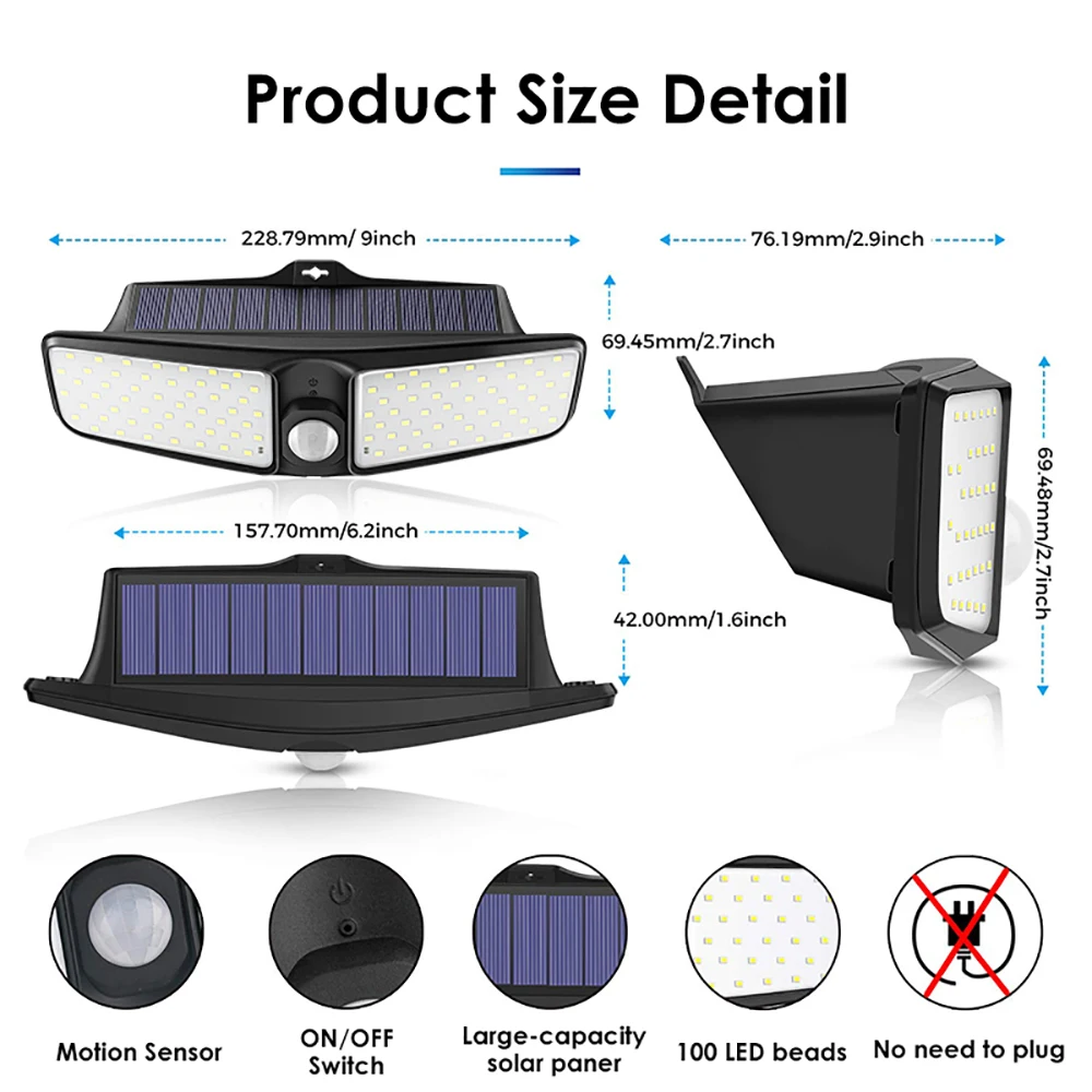 124 PCS Mpow 100 LEDS Solar Light Outdoor Motion Sensor Lamp IP65 Waterproof Security Sunlight Wireless Wall Lamp For Garden (8)