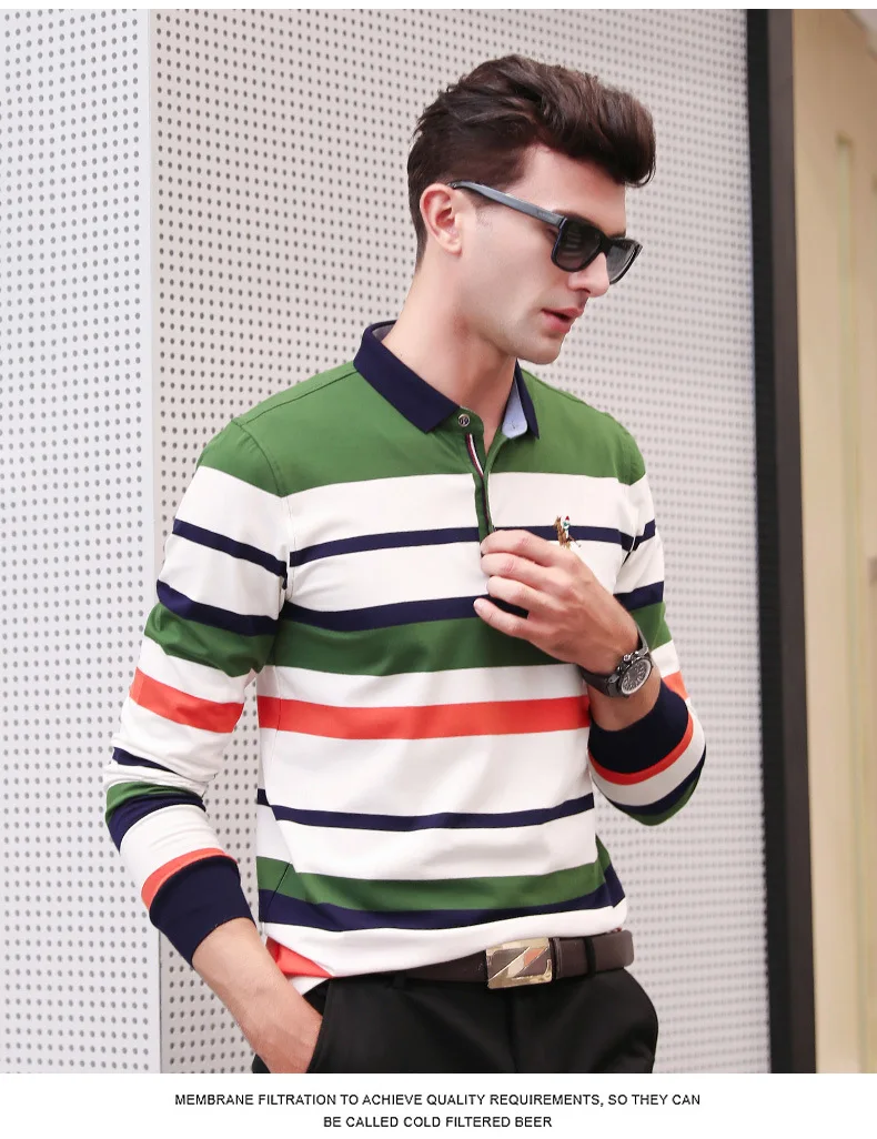 New Brand Men's Striped Long Sleeve Polo Shirt Men Autumn Full Sleeve Warm Shirt Casual Pocket Tops Plus Size S-3XL