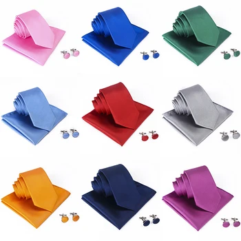 

Mens Cufflinks Cravat Tie Set Fashion Wedding Ties for Men Hanky Necktie Gifts Dress Party Accessories Jacquard Tie