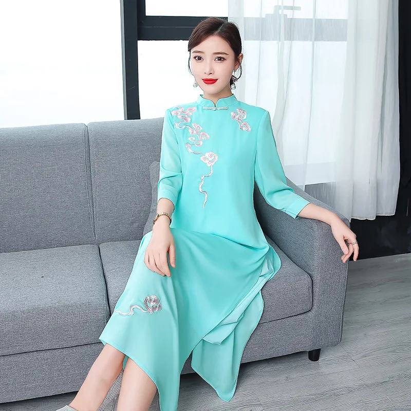 

Retro Chinese-style Embroidered New Modified Cheongsam Dress 2019 Spring Clothing New Style Nation Literature And Art Chinese St