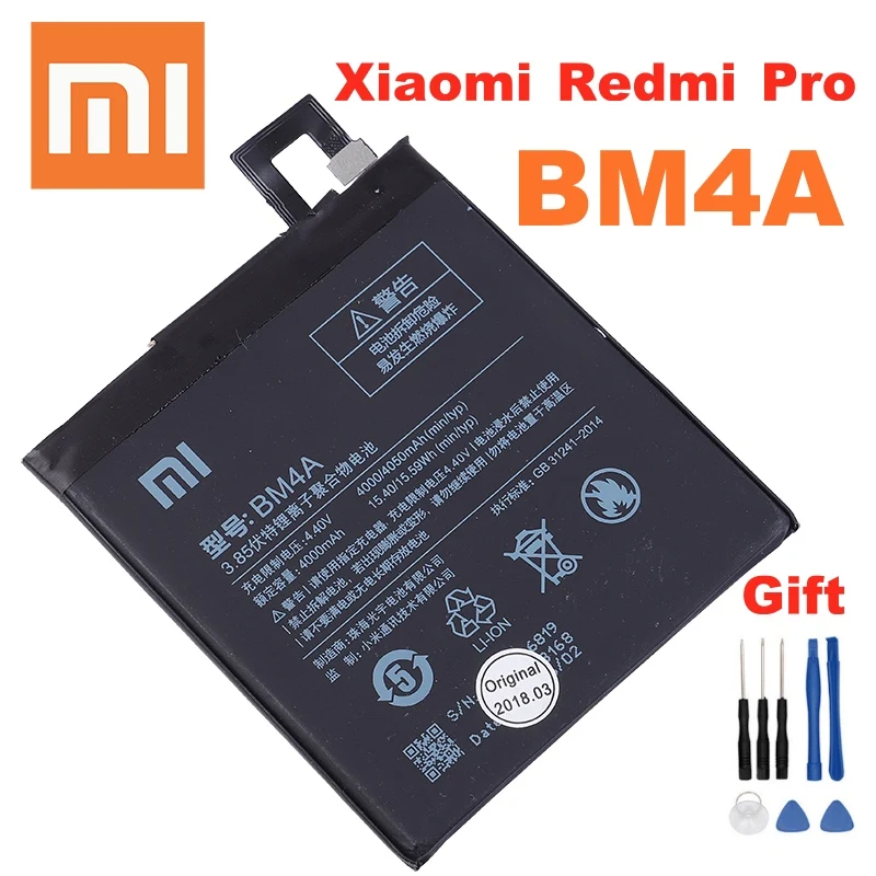 Оригинальный аккумулятор Xiao mi 100% BM4A 4000 мАч для Xiaomi Redmi Pro высококачественные