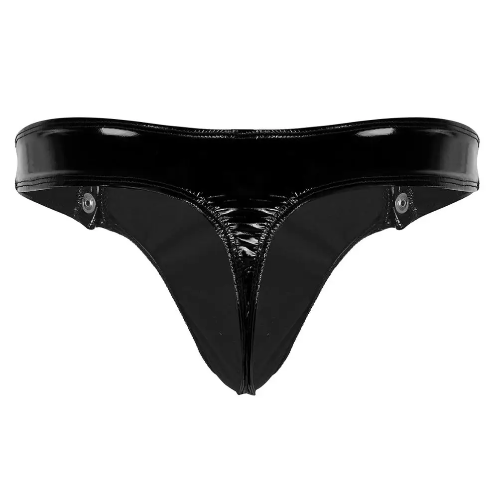 Мужские открытые трусики из искусственной кожи на пуговицах трусы бикини с