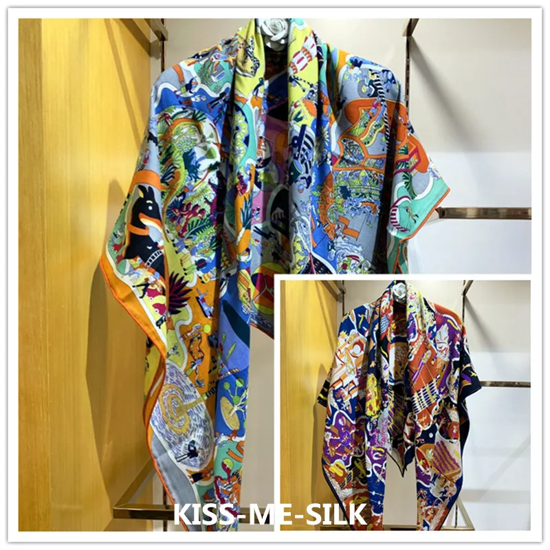 

KMS Amusement Park Thick Silk Cashmere Square Scarf Autumn Winter Warm Scarf High-end Shawl for Women 135*135cm/175g