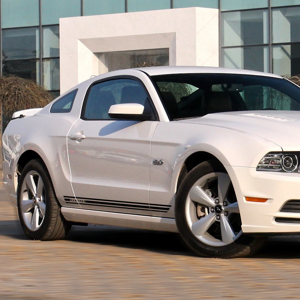 2 Pieces Rally Kit Racing Stripes Vinyl Decal Graphic Body Logo Door Side Skirt Stickers for Ford Mustang 2015-2017 Accessories