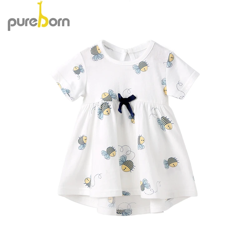 Платье Pureborn для новорожденных девочек Полосатые пчелы дышащее хлопковое детское платье Принцесса летнее
