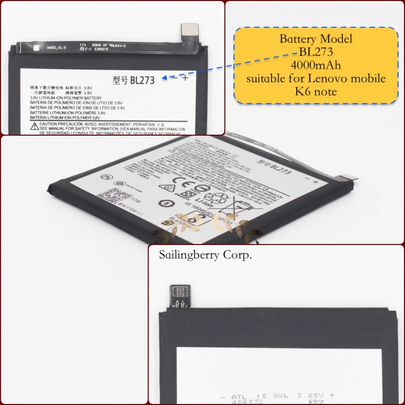Аккумулятор подходит для lenovo-mobile K6 note с аккумулятором модель BL273