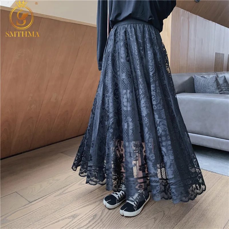 Smthma Elastic High Waist Lace Skirts Womens Spring Autumn