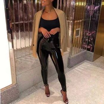 

Women's leggings stretch high waist women's skinny patent leather pants