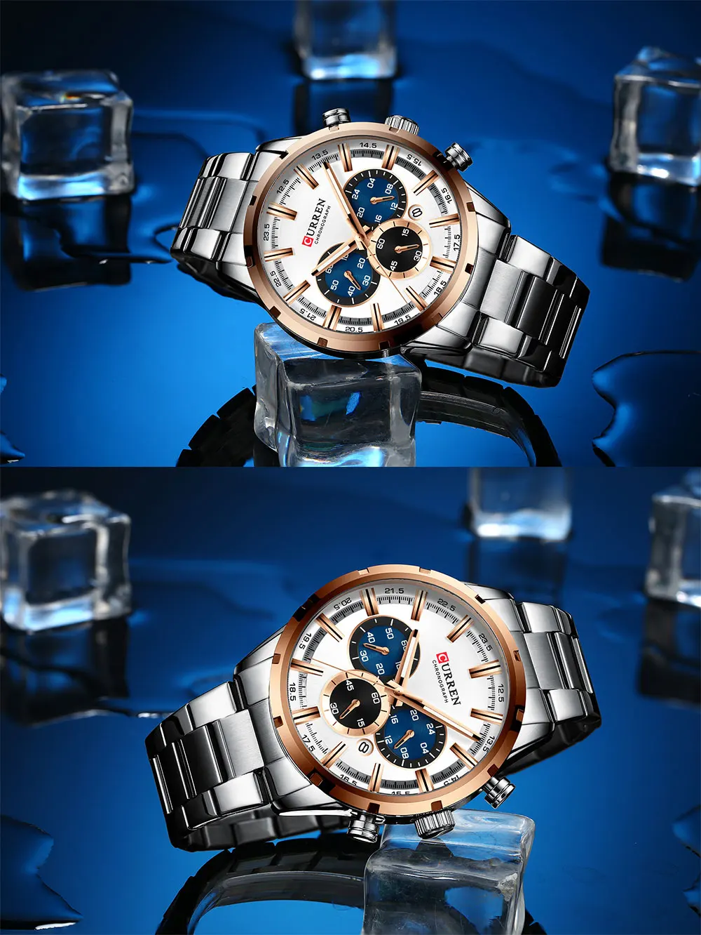 Curren Mens Watches Top Brand Luxury Blue Steel Quartz 2022 Chronograph Luxury Men Watch Stainless Steel Men's Watch Blue Dial