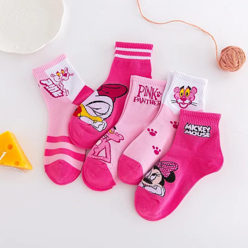 5 Pairs/lot Anime Figure Disney Mickey Minnie Mouse Sock Cartoon Baby Sock For Girls Children's Cotton Anti Slip Socks Kid | cotton socks,cartoon socks,children socks