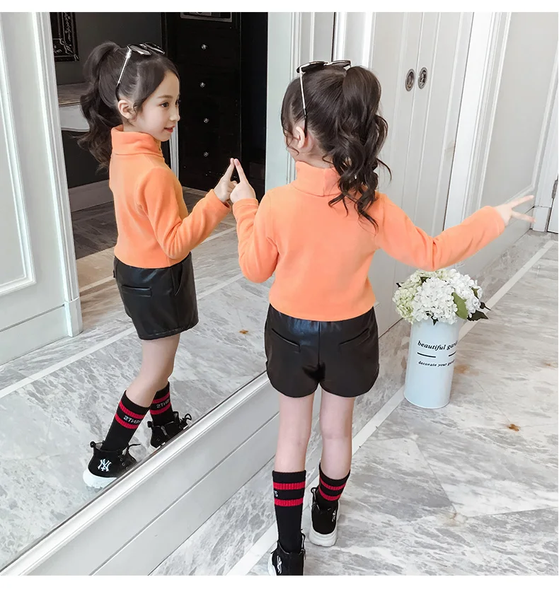 Детская зимняя одежда зимние базовые рубашки baju anak perempuan, фланелевая Детская толстовка с высоким воротником теплые плотные Топы ярких цветов