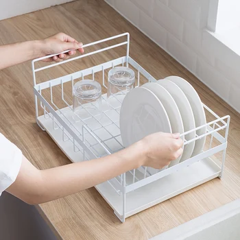 

Kitchen Storage Organizer Dish Drainer Drying Rack Kitchen Sink Holder Tray For Plates Bowl Cup Tableware Shelf Basket Black