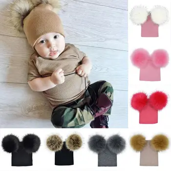 

Brand New Children Toddler Kids Baby Warm Winter Wool Knit Beanie Fur Pom Pom Bobble Hat Cap Winter Warm Hat 6M-5T