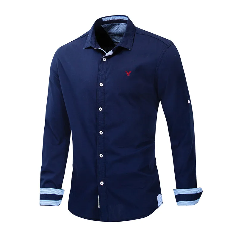 

Spring Autumn Eagle Embroidery Mens Shirts Long Sleeve Cotton Casual Shirt Solid Camisa Euro Size Camisa Social Masculina,FM207