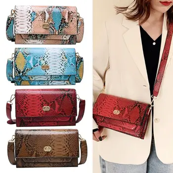 

Fashion Serpentine Women Shoulder Messenger Bag PU Leather Snake Print Flap Square Female Girls Crossbody Handbag