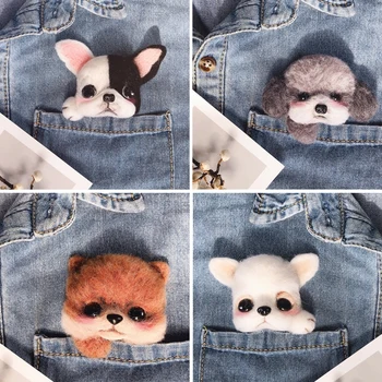

No Finished Wool Felt Poked Dog Brooch Badge Teddy Pomeranian Dog Bulldog Chihuahua Animal Wool Needlepoint Kit Wool Felt DIY