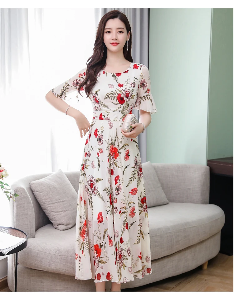 Летняя одежда для фотосессии 9617# Новое Стильное платье большого размера длинные юбки с рукавами-колокольчиками и цветочным принтом шифоновое платье с большим подолом