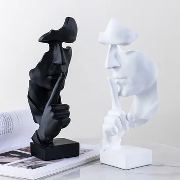 

Nordic Silence Is Gold Sculpture Resin Crafts Thinker Abstract Figure Statue Office Desktop Display Ornaments Home Decorations