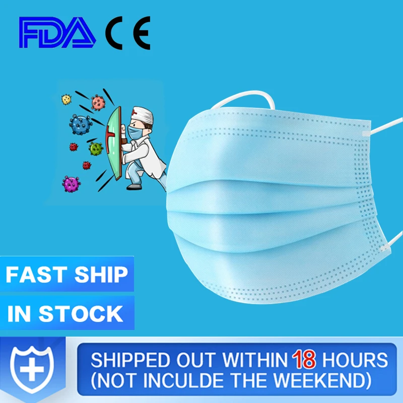 

100/200Pcs Disposable Face Mask Breathable Dust Proof Respirator Masks Cover 3 Layers Non-Woven Earloop Face Mouth Masks ffp3