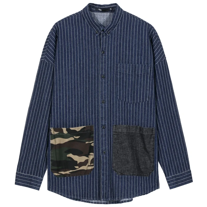 Blusas Camisa Social Masculina гавайская рубашка Pinli осень новые мужские Украшенные полосатые повседневные джинсы с длинными рукавами B193313217