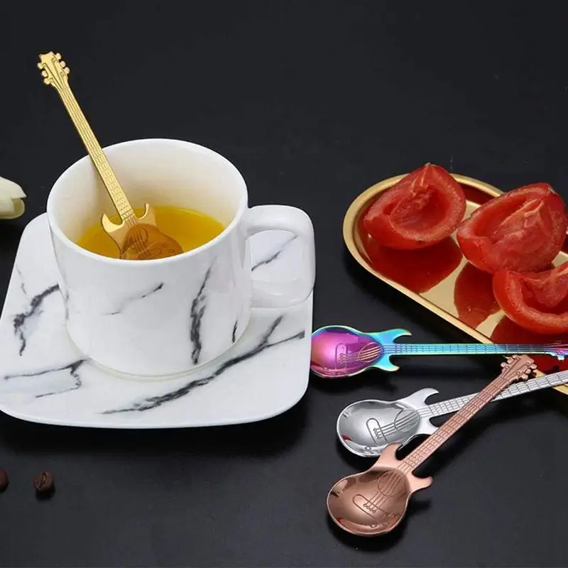 5 шт. кофейные ложки для гитары, музыкальная ложка Demitasse из нержавеющей стали, красочная десертная ложка, милая кухонная посуда для Cof