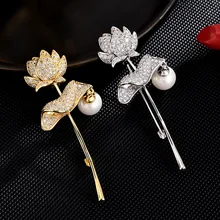 Lotus Copper Micro Zircon Brooch Korean-style Cool Corsage Garment accessory Top Grade Coat Brooch Customizable